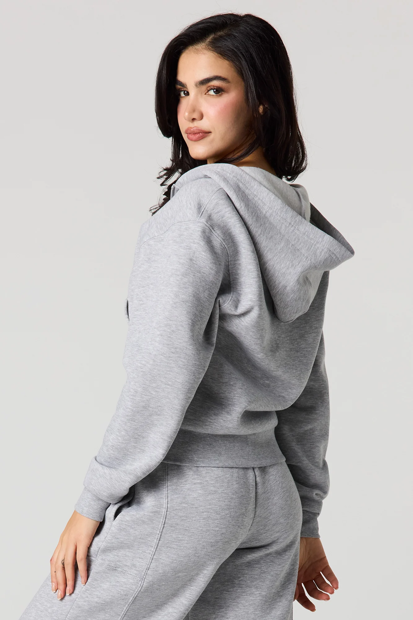 Solid Fleece Zip-Up Hoodie - Image 8