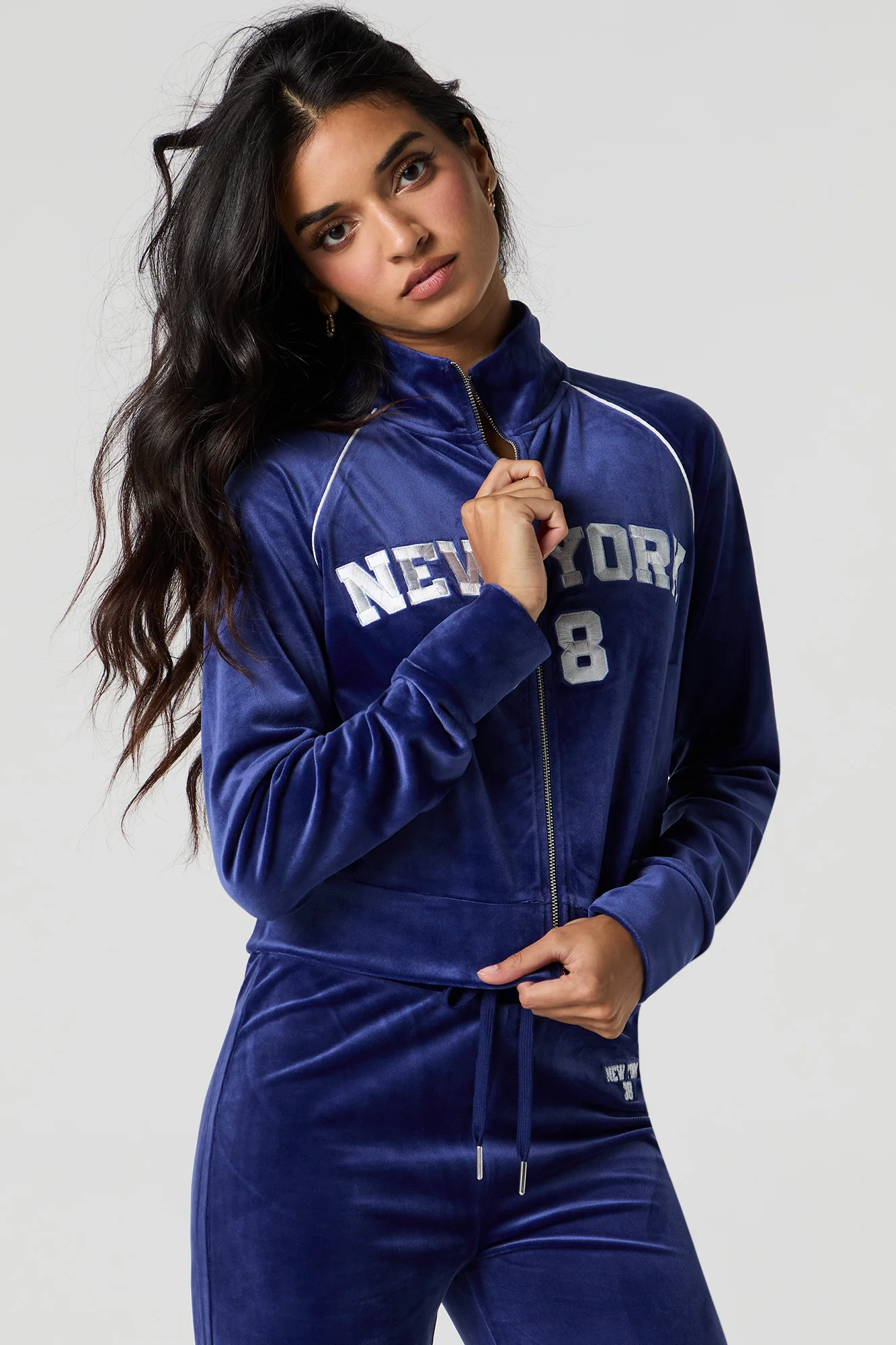 Embroidered Velour Zip-Up Sweater - Image 8
