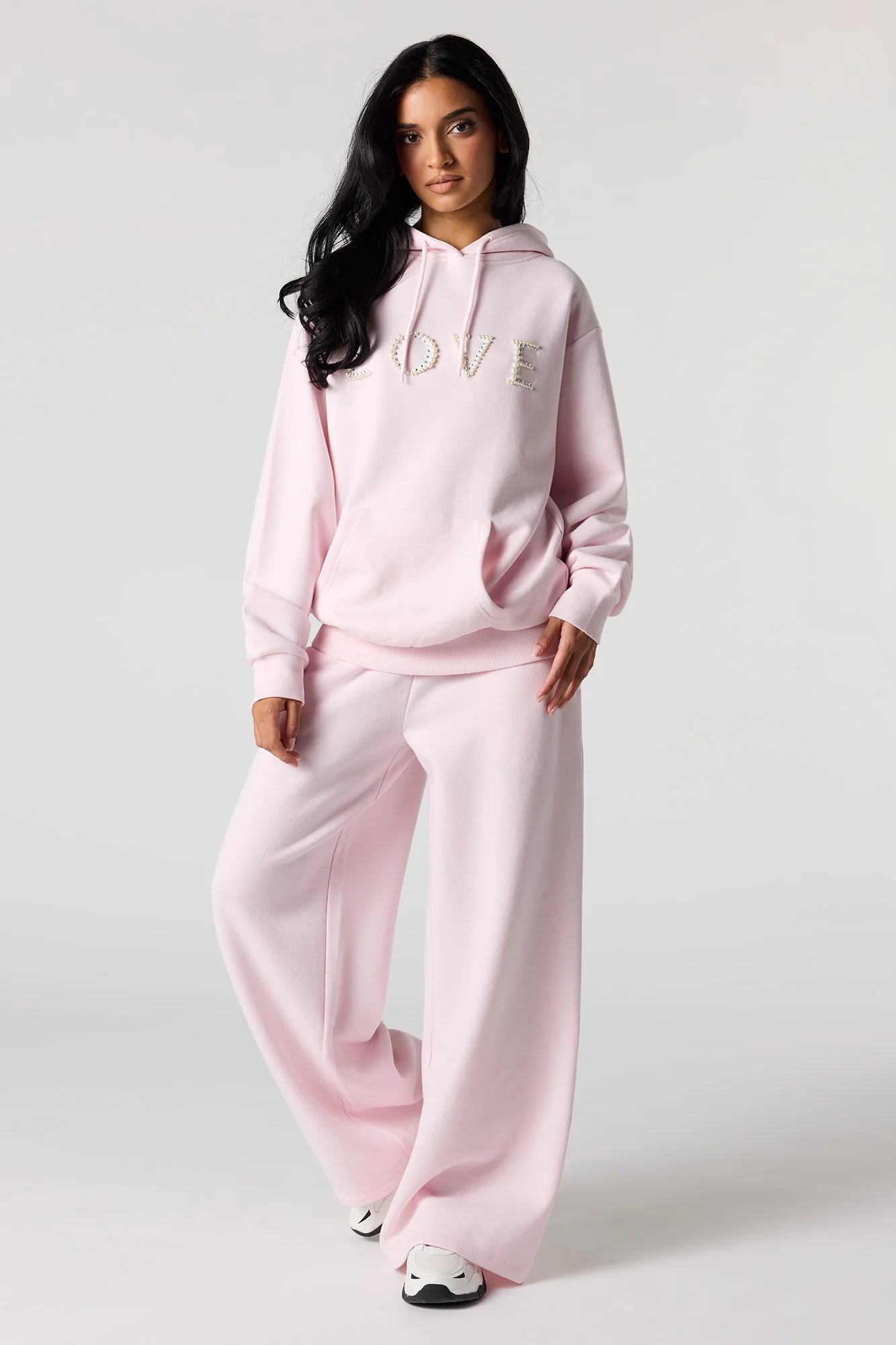 Rhinestone Faux Pearl Fleece Hoodie - Image 3
