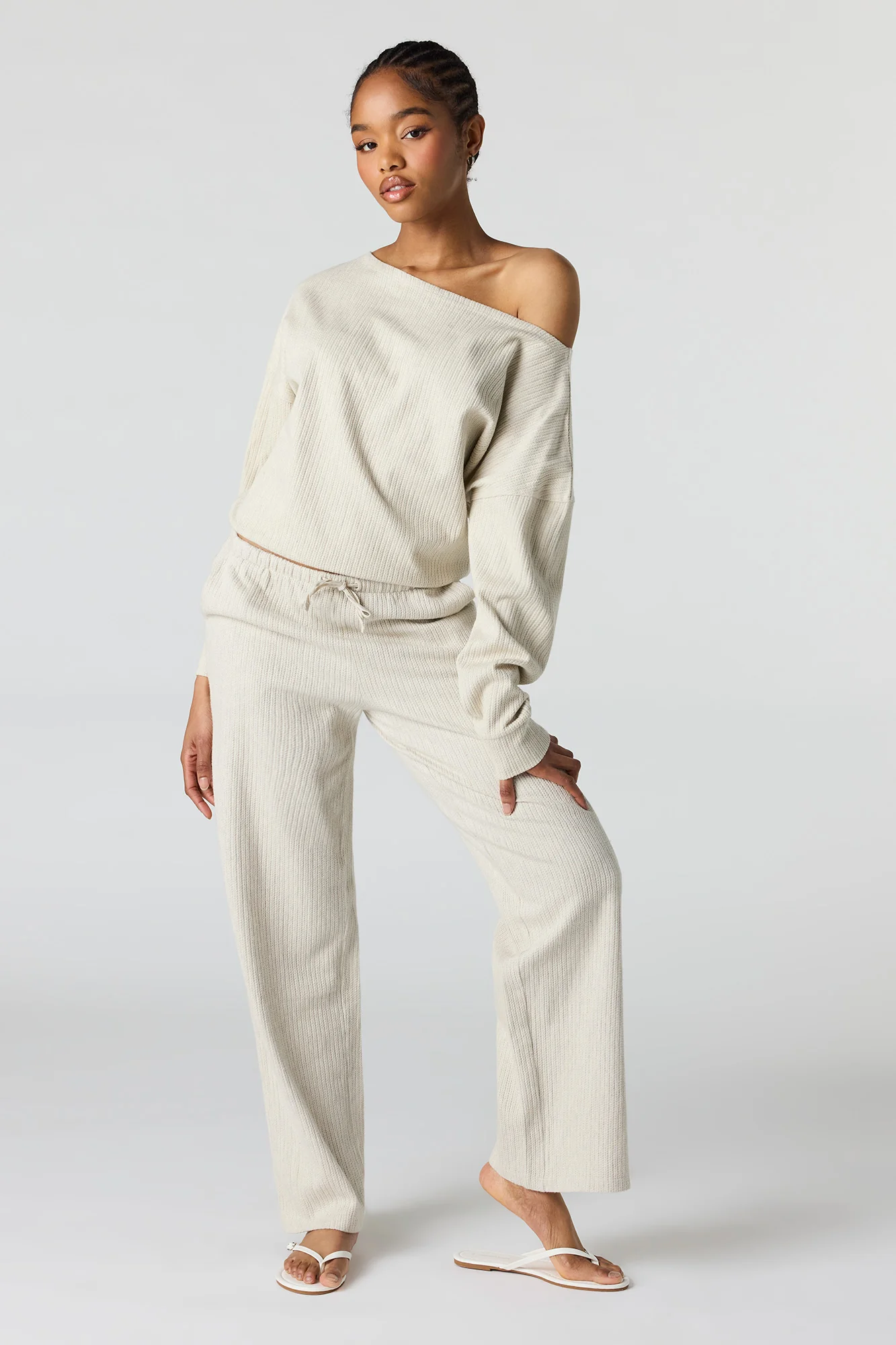 Ribbed Off Shoulder Long Sleeve Top - Image 12