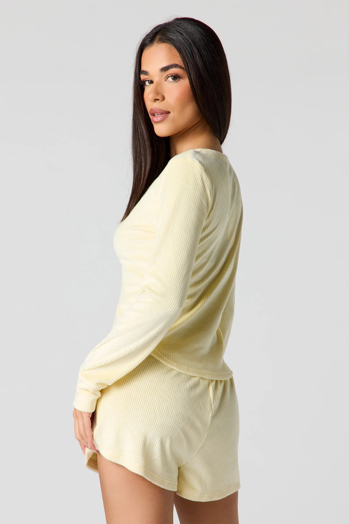 Velour Long Sleeve Top & Short Pajama Set - Image 2