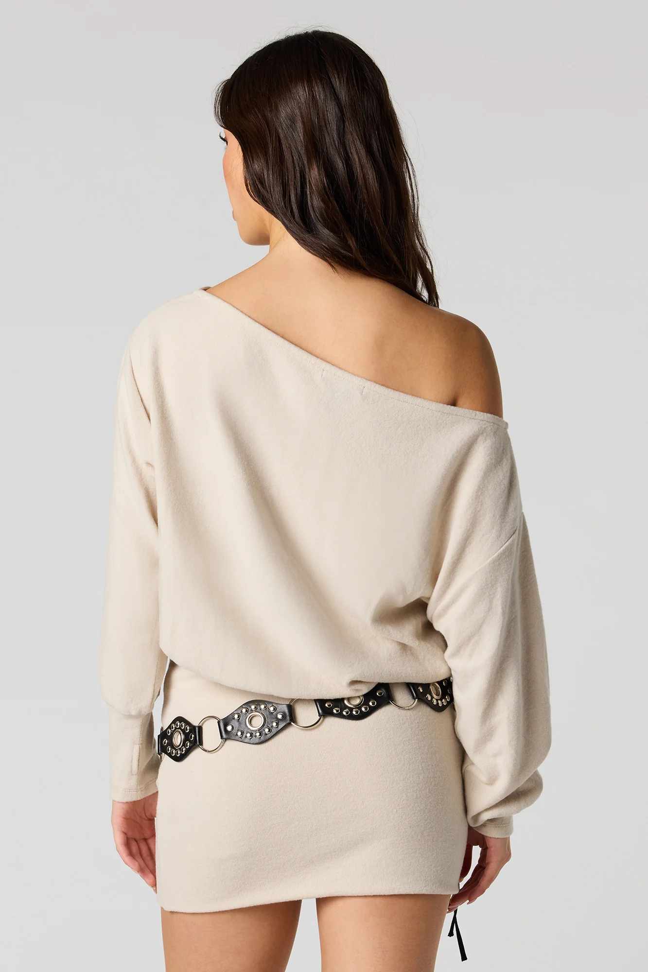 Knit Off Shoulder Long Sleeve Mini Dress - Image 2