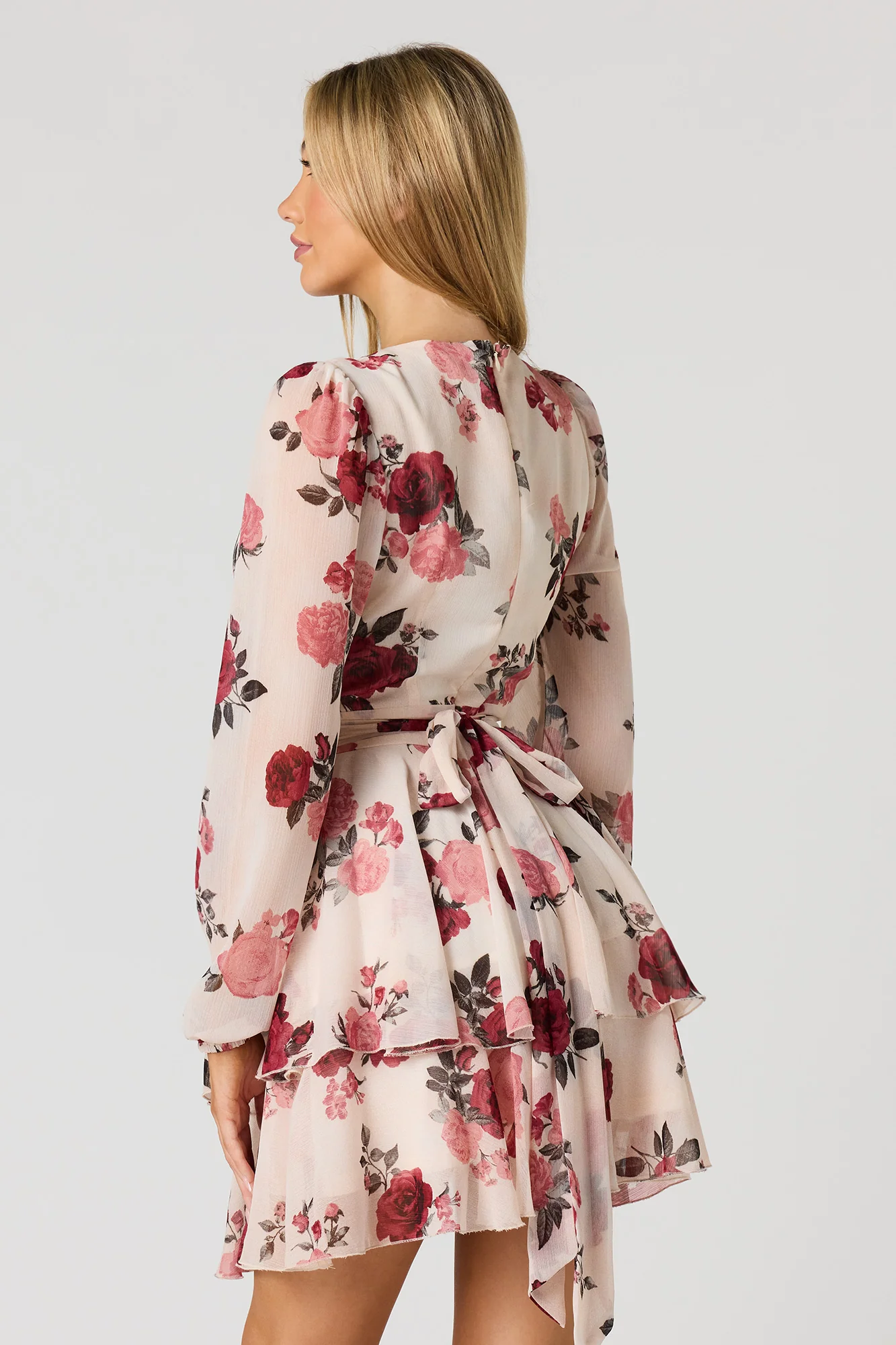 Chiffon Tiered Long Sleeve Mini Dress - Image 5