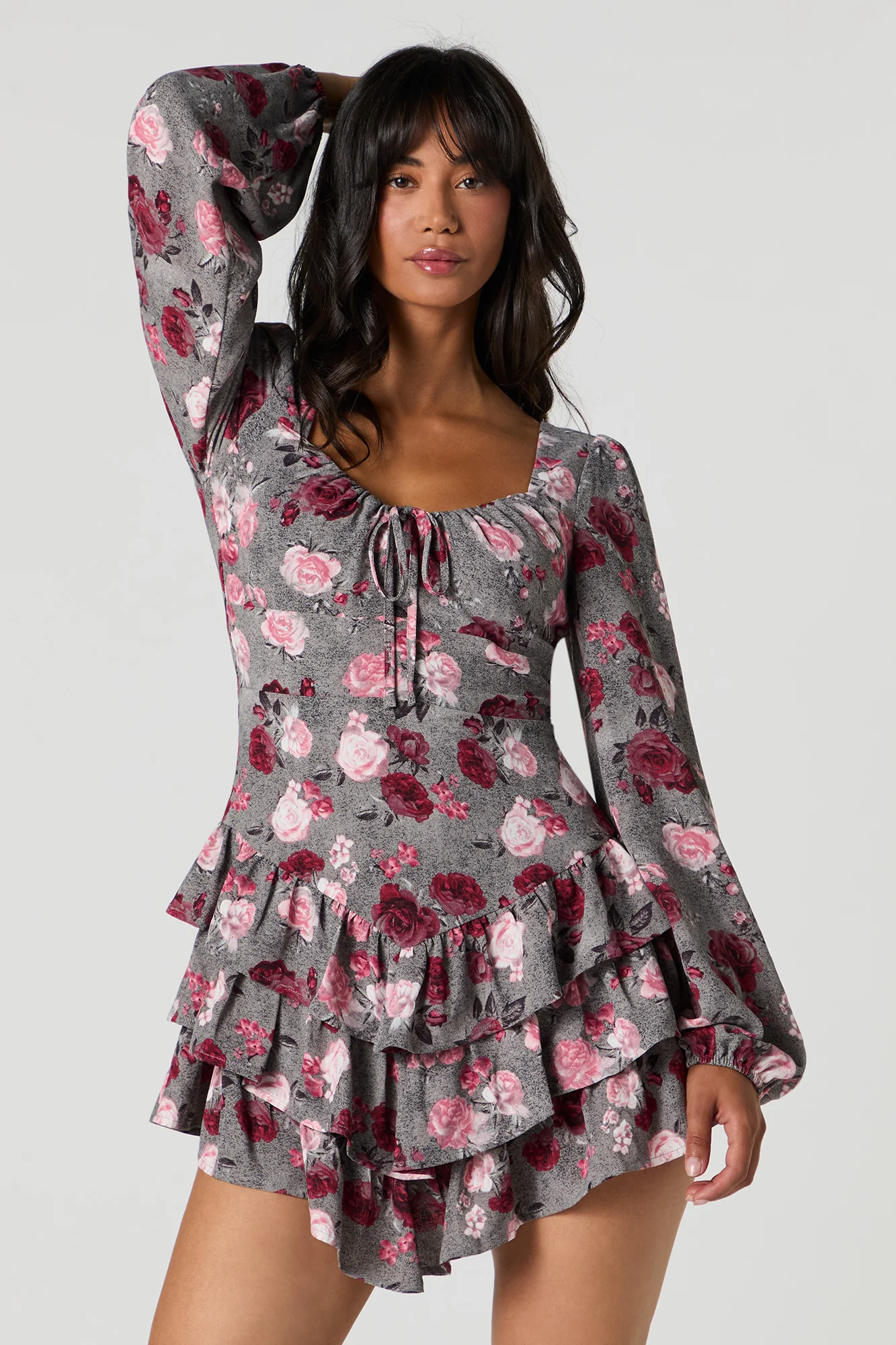 Flowy Tiered Long Sleeve Mini Dress