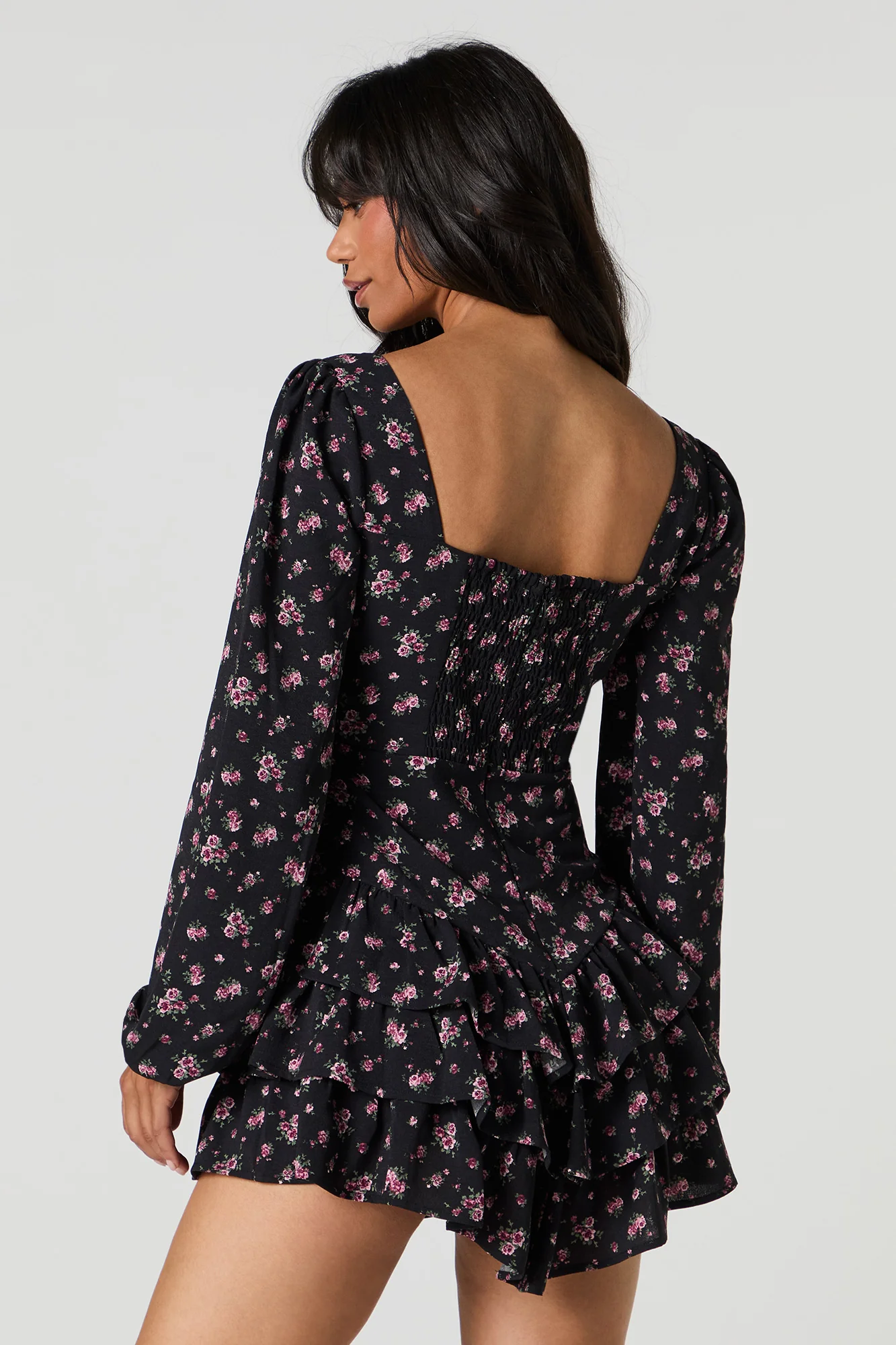 Flowy Tiered Long Sleeve Mini Dress - Image 5