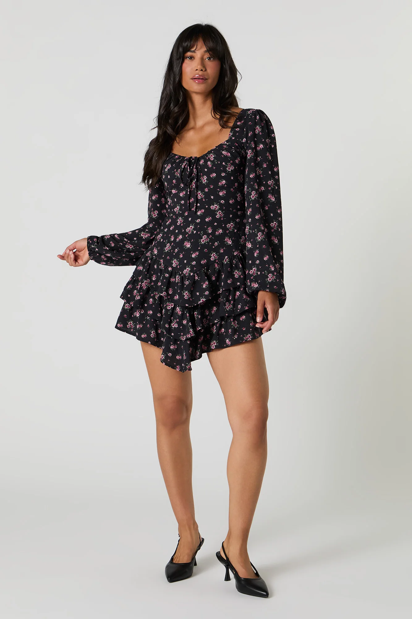 Flowy Tiered Long Sleeve Mini Dress - Image 6