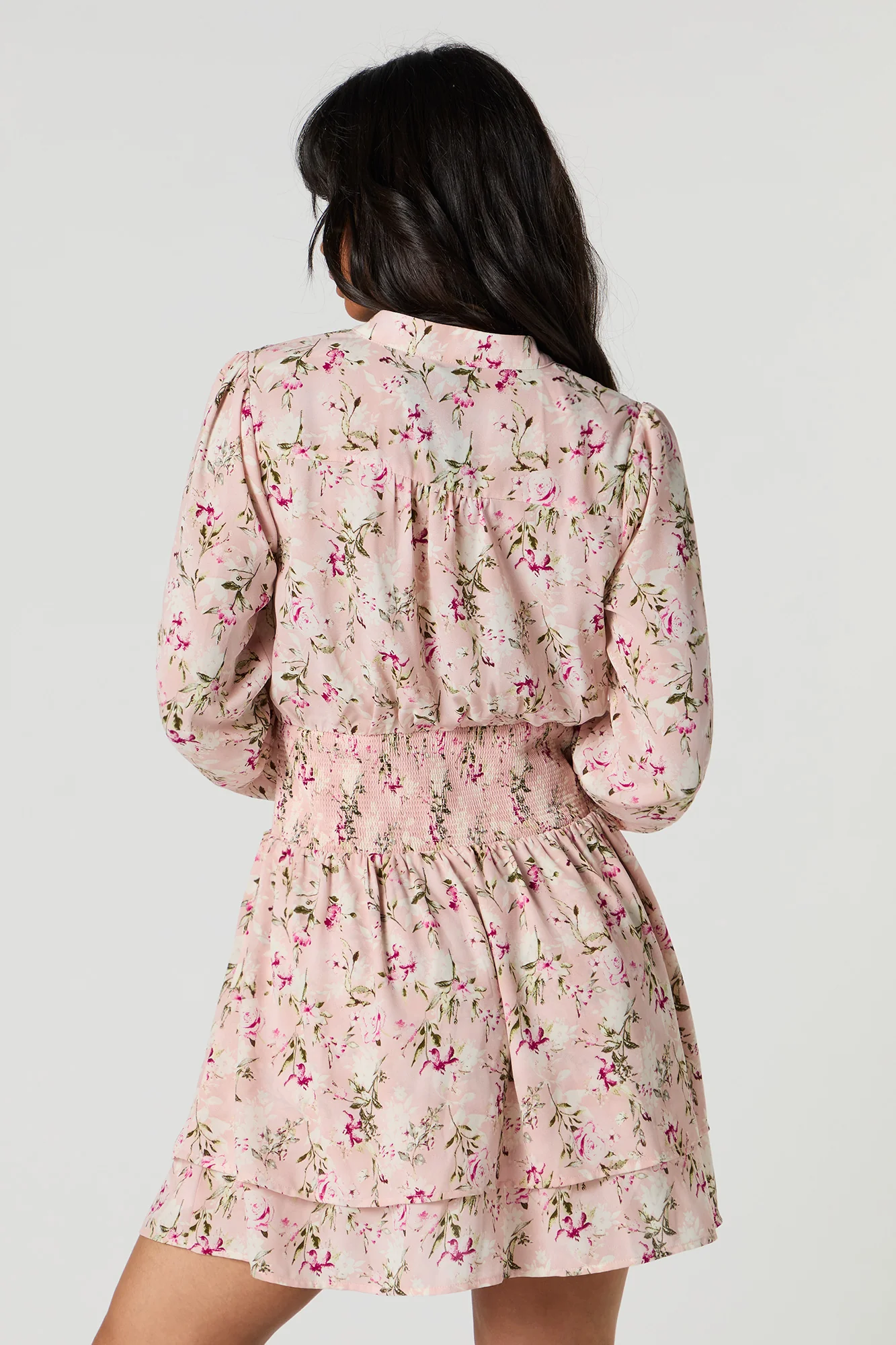 Smocked Waist Long Sleeve Mini Dress - Image 2