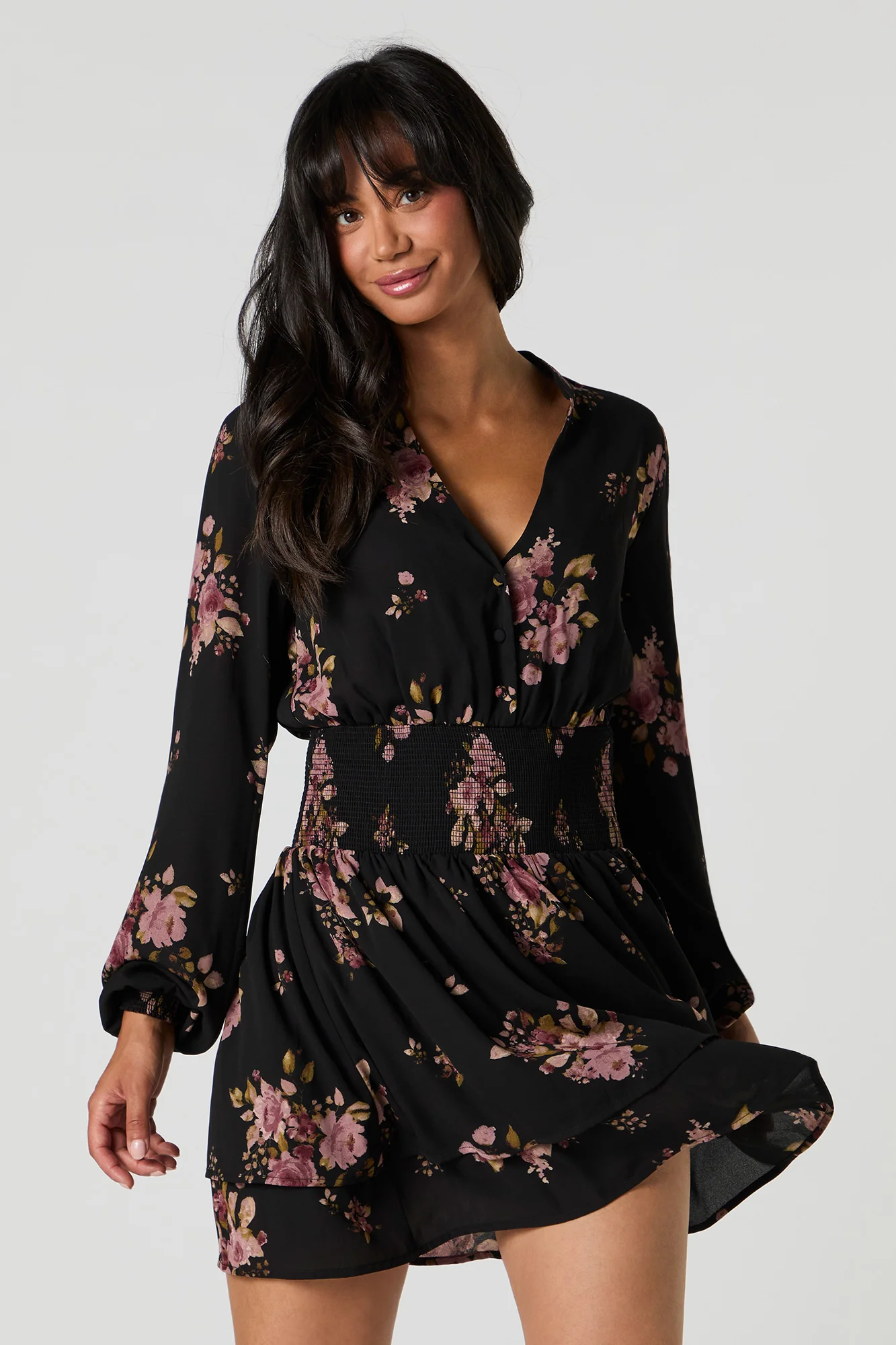 Smocked Waist Long Sleeve Mini Dress - Image 4