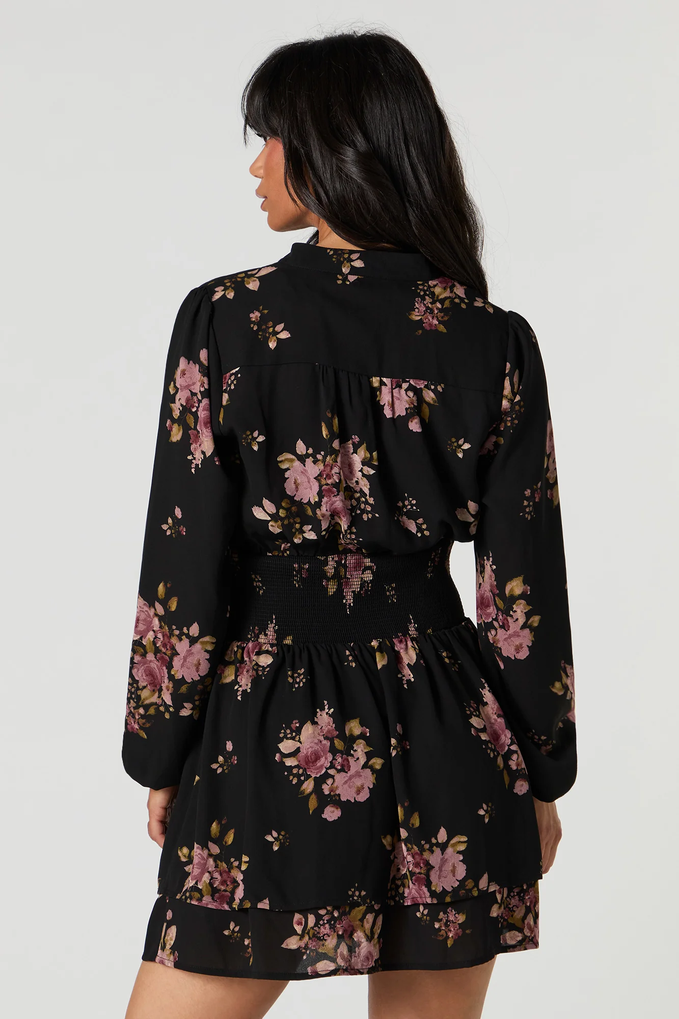 Smocked Waist Long Sleeve Mini Dress - Image 5