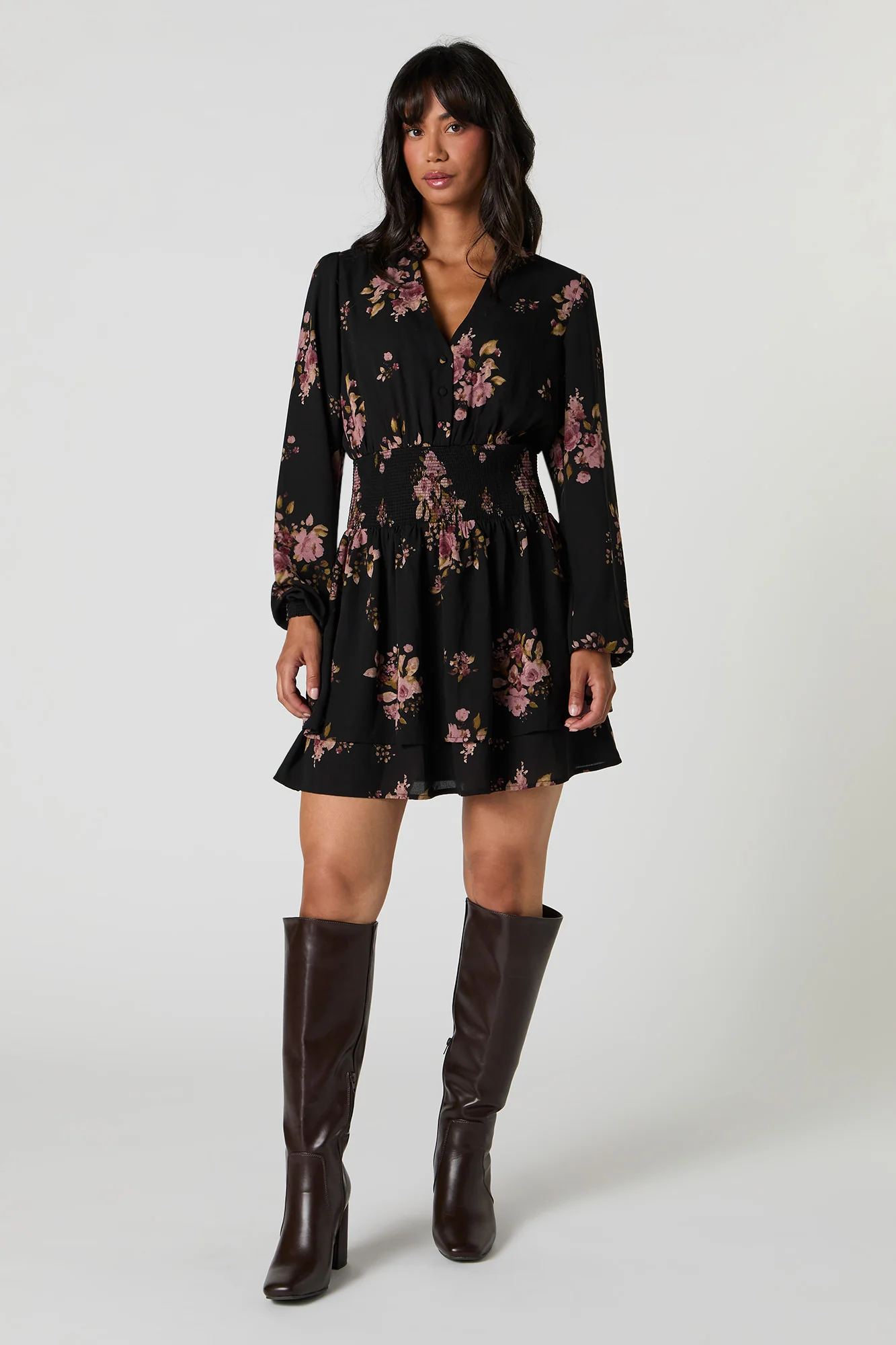Smocked Waist Long Sleeve Mini Dress - Image 6