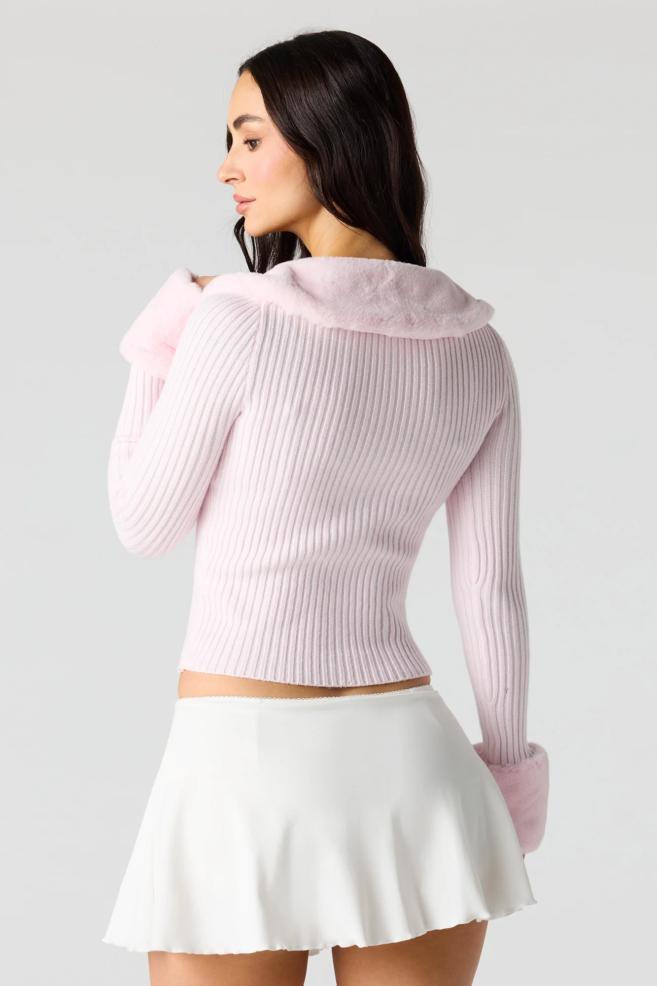 Faux Fur Trim Button-Up Sweater - Image 2