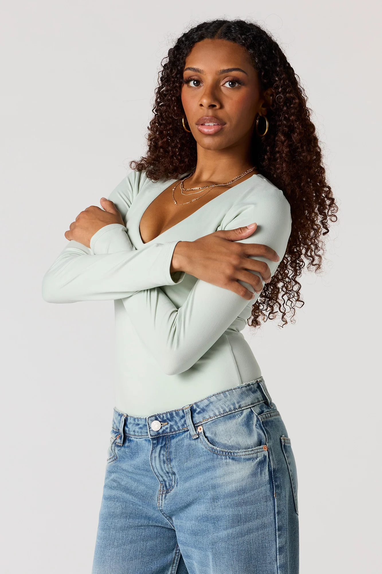 V-Neckline Long Sleeve Bodysuit - Image 21