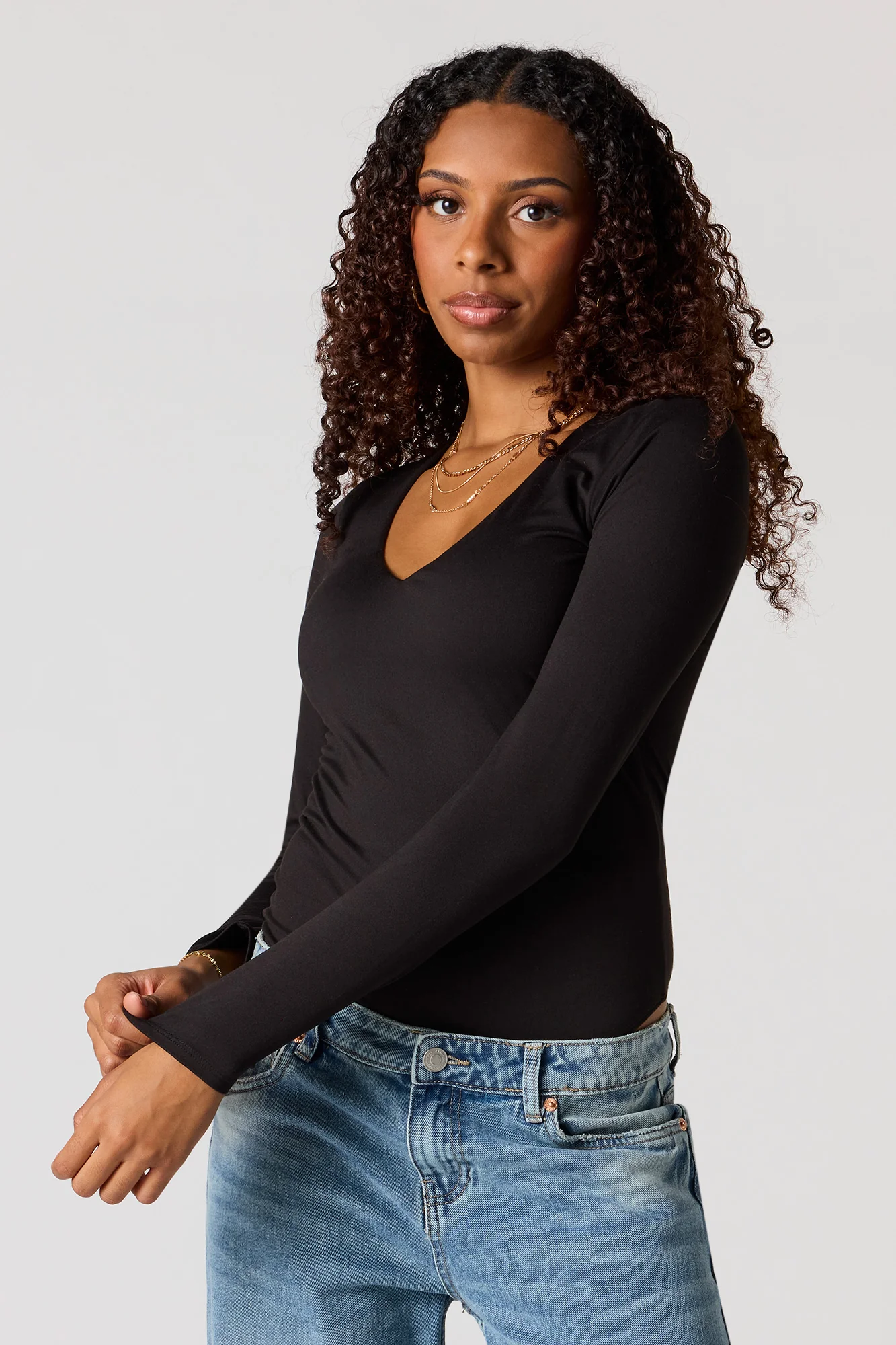 V-Neckline Long Sleeve Bodysuit - Image 5