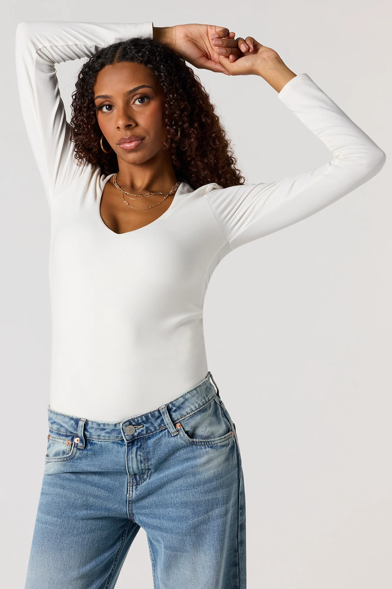 V-Neckline Long Sleeve Bodysuit - Image 9