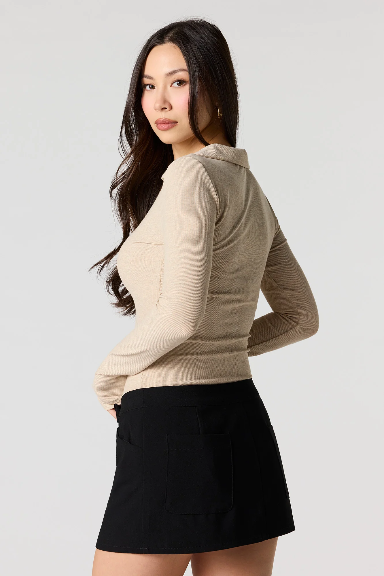 Ribbed Collared Long Sleeve Bodysuit - Image 2