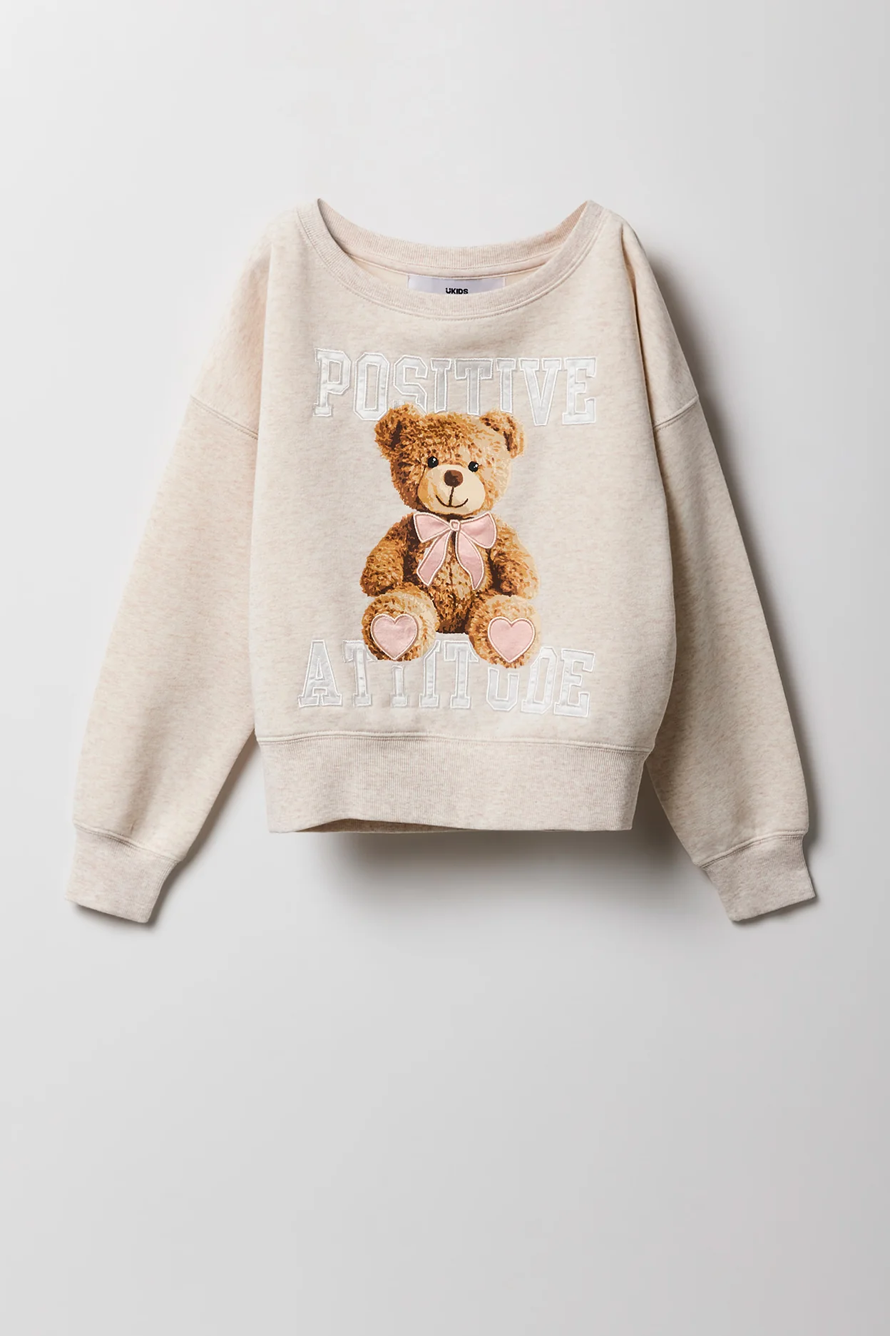 Girls Fleece Off Shoulder Embroidered Sweatshirt