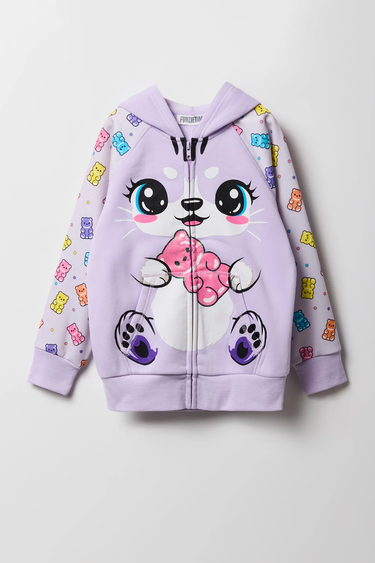 Girls 3D Cat Gummy Bear Zip-Up Character Hoodie - Image 2