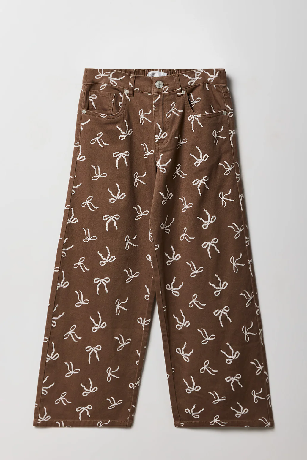 Girls Mid Rise Wide Leg Bow Print Pant