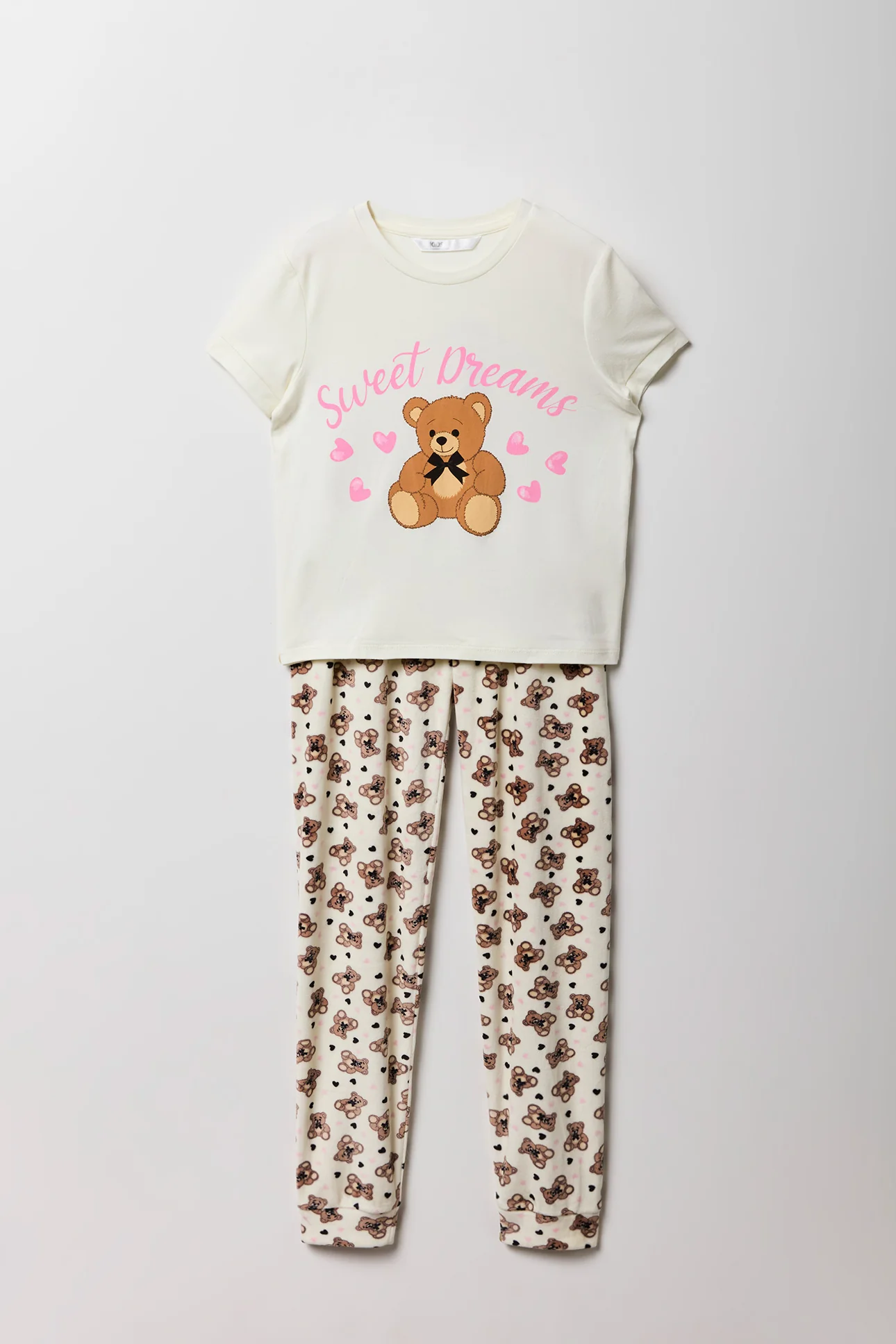 Girls Cute Graphic T-Shirt & Printed Velour Pajama Set - Image 6