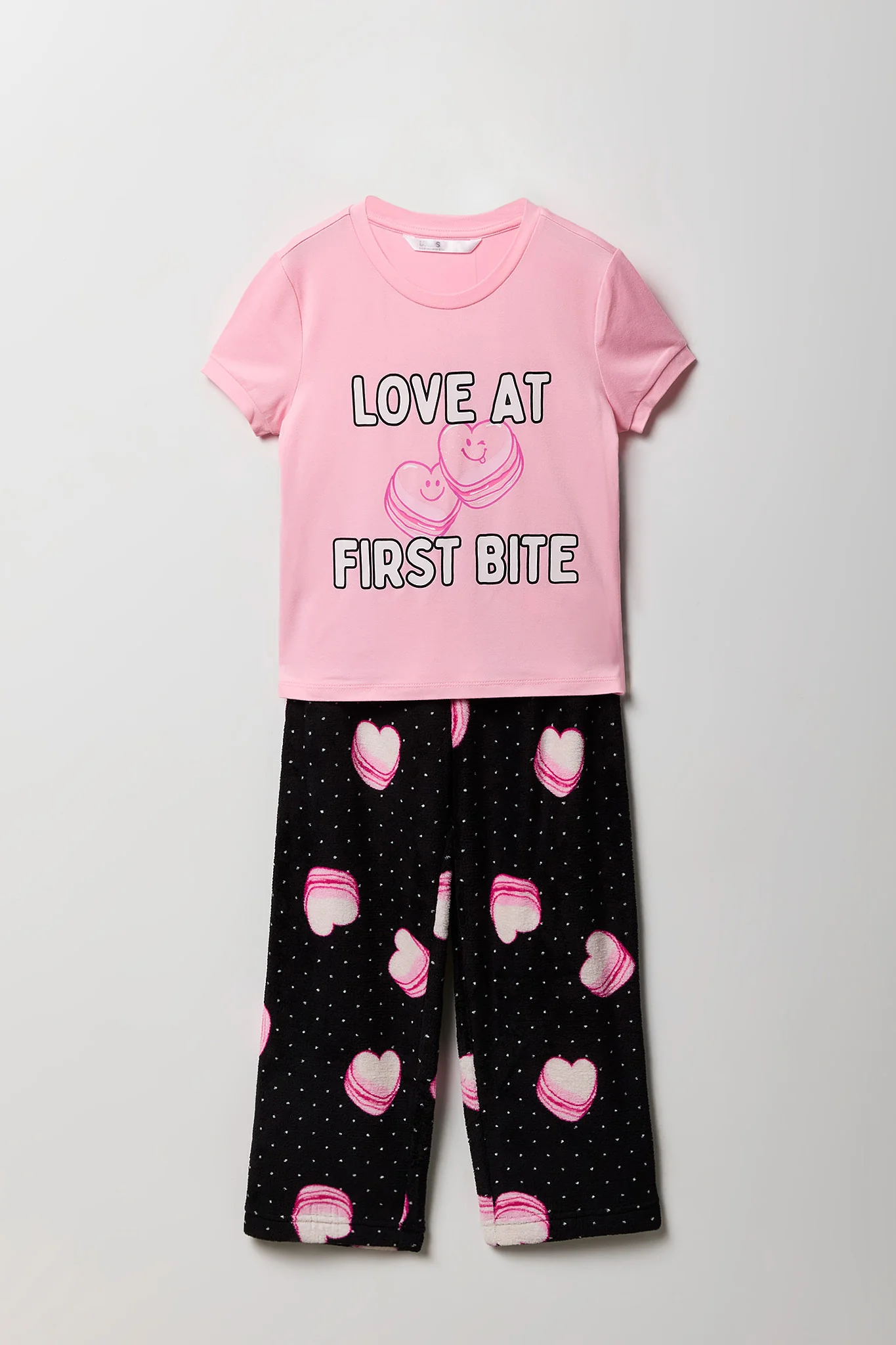 Girls Graphic T-Shirt & Plush Pant Pajama Set