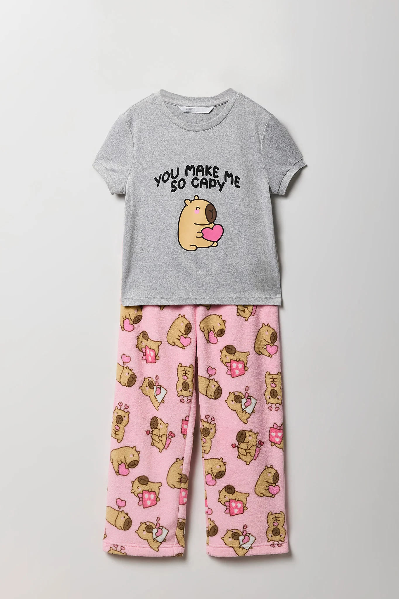 Girls Graphic T-Shirt & Plush Pant Pajama Set - Image 6