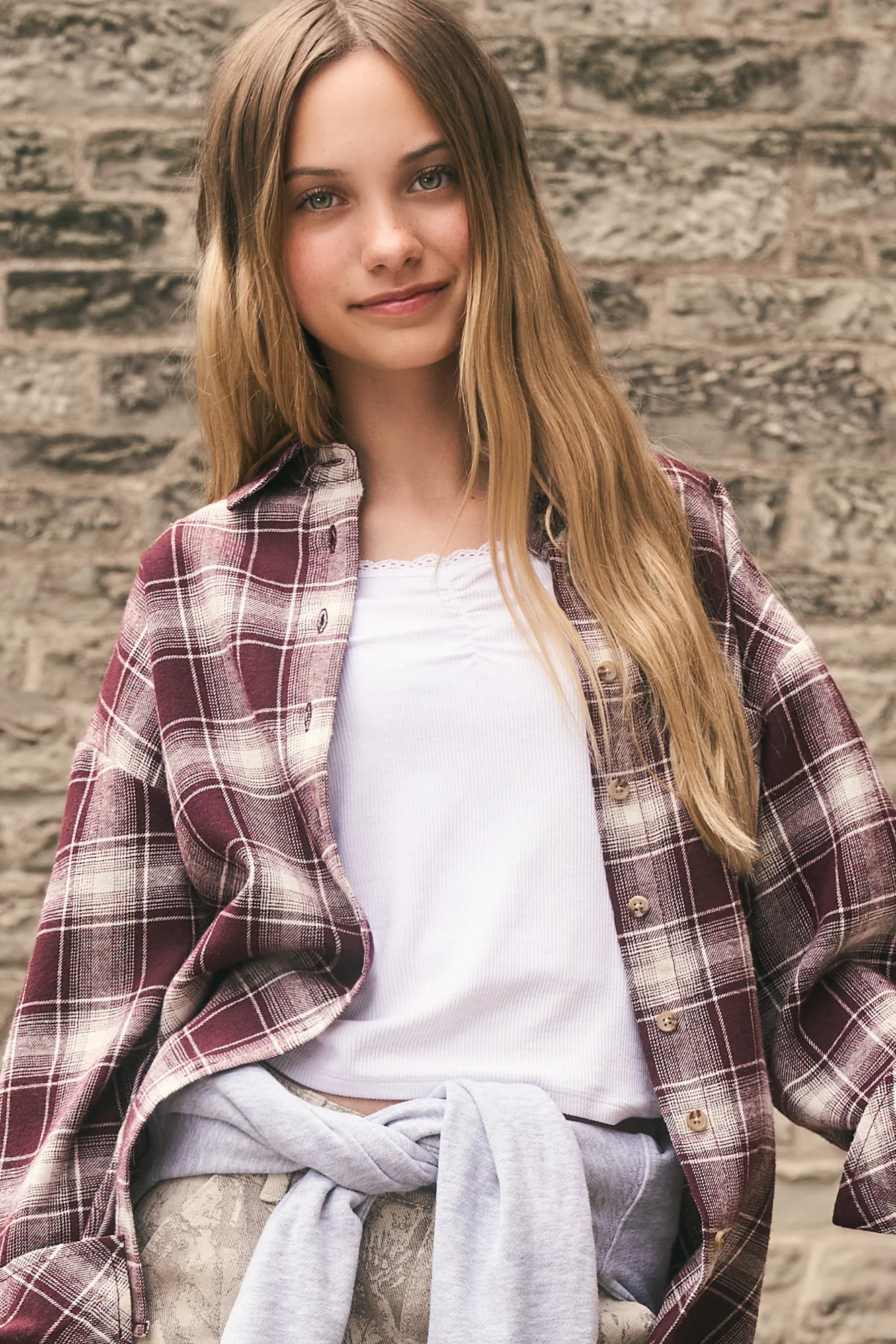 Girls Oversized Plaid Flannel Top - Image 7