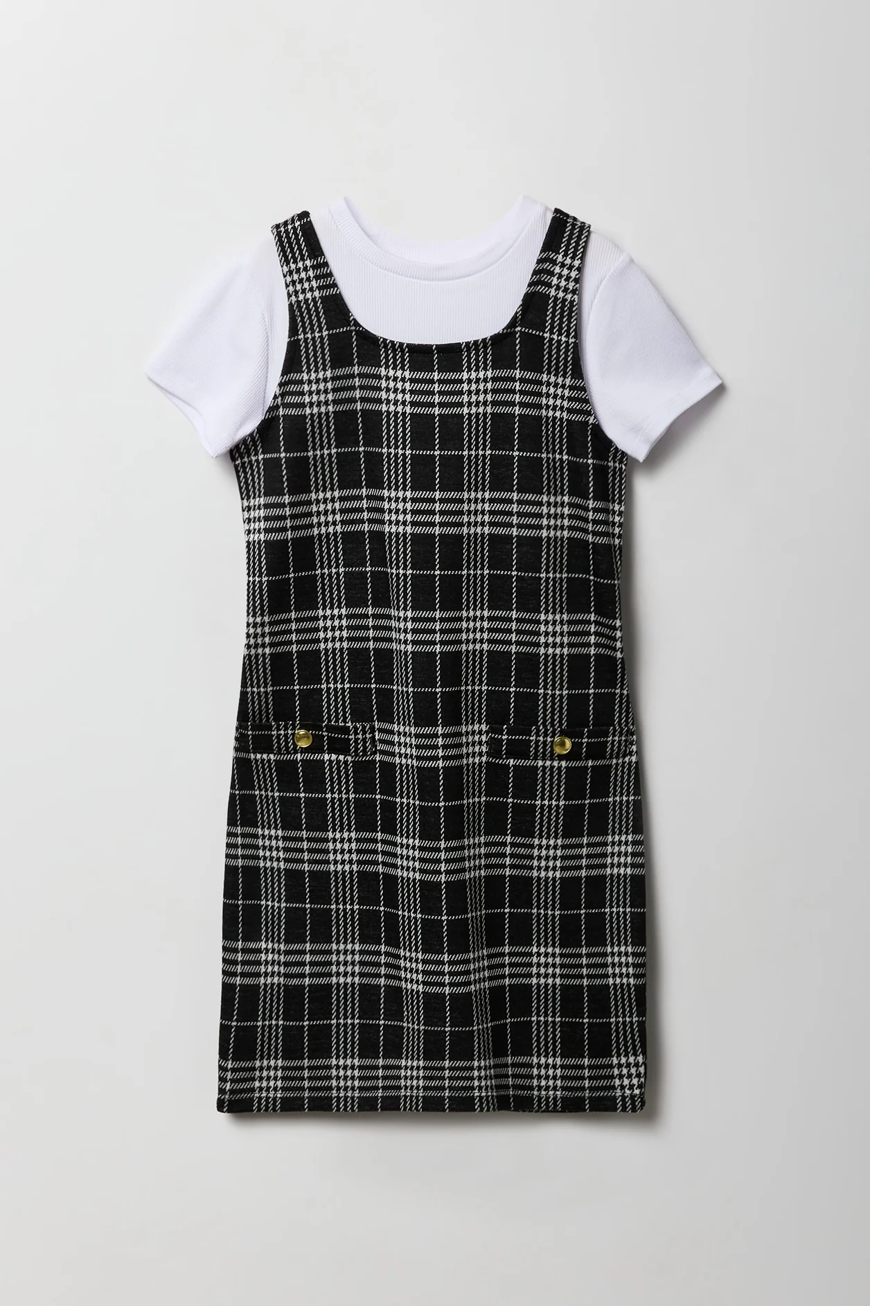 Ensemble deux pièces robe en tricot à carreaux et t-shirt pour filles - Image 3