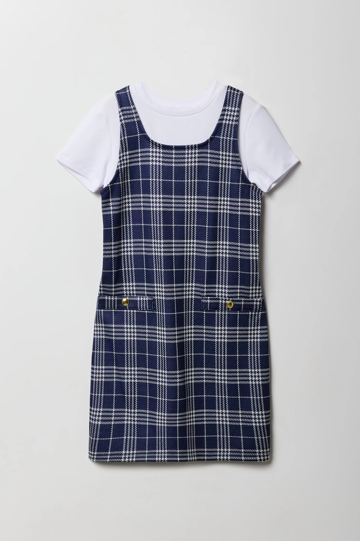 Ensemble deux pièces robe en tricot à carreaux et t-shirt pour filles - Image 7