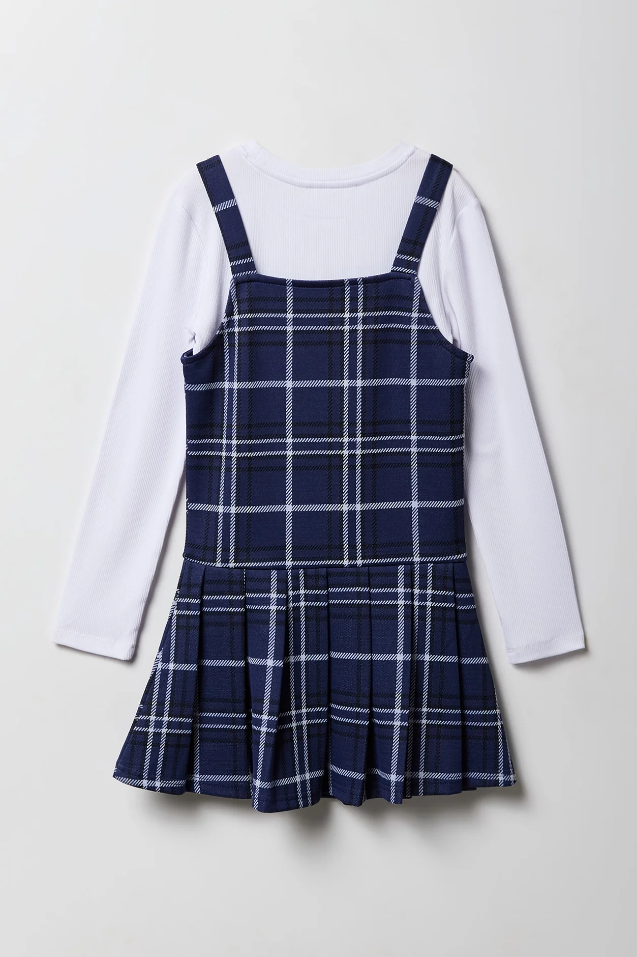 Ensemble 2 pièces robe à carreaux et haut à manche longue pour filles - Image 6