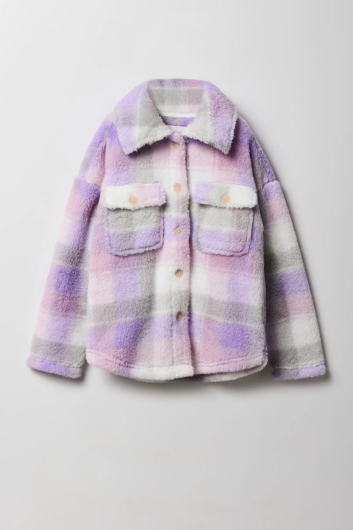 Girls Plaid Sherpa Shacket