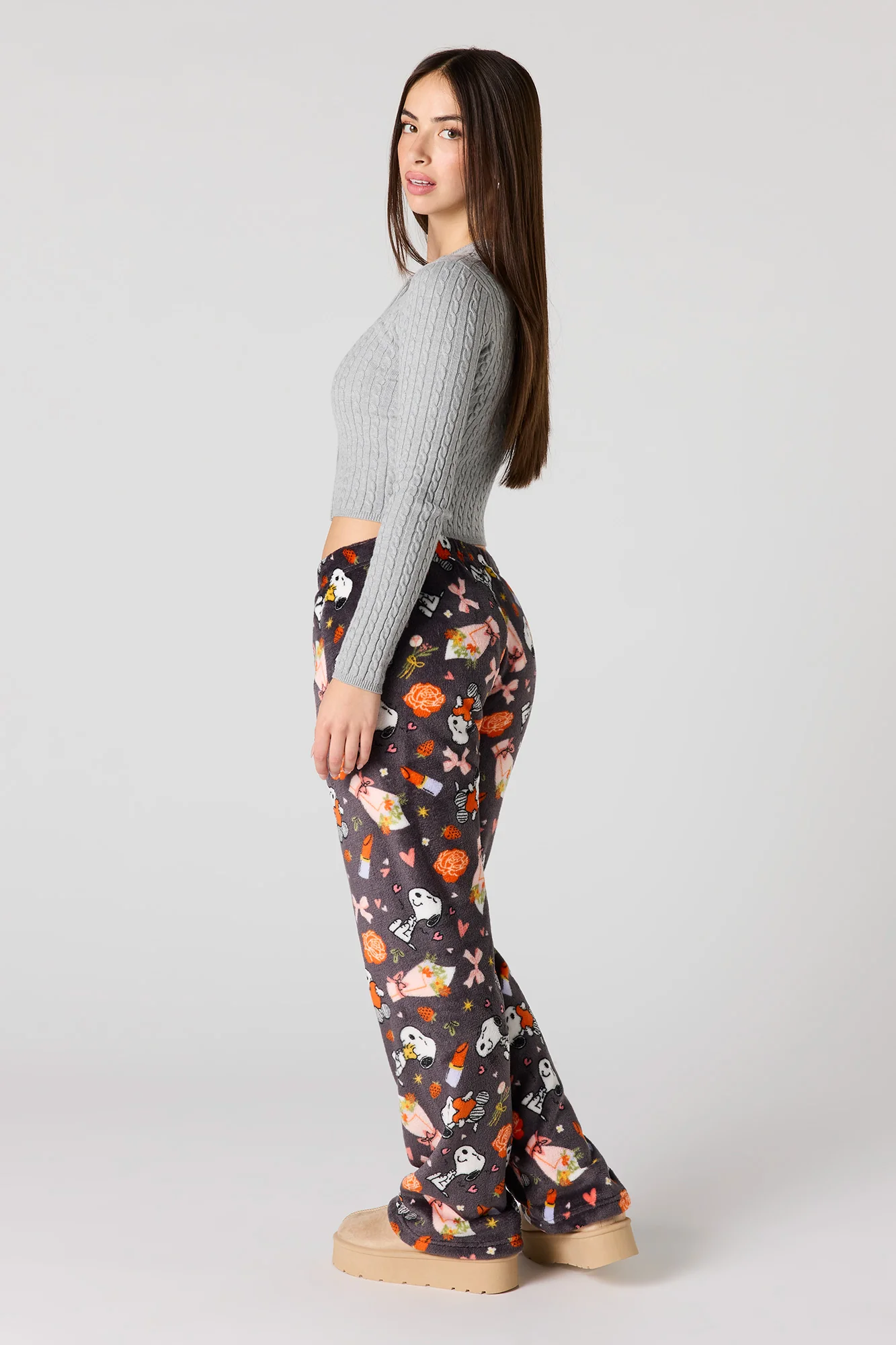 Cartoon Print Plush Pajama Pant - Image 6