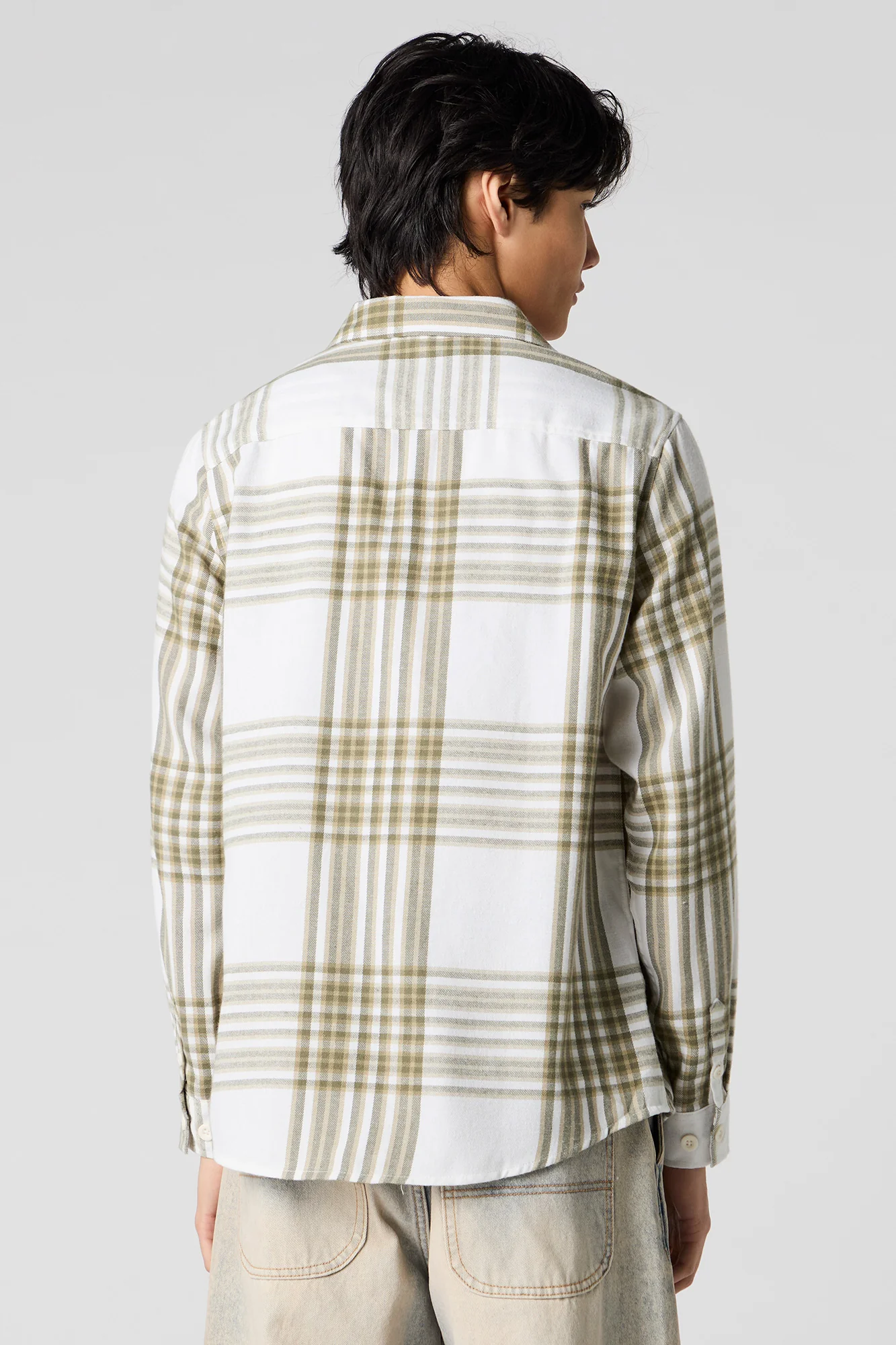Olive Plaid Long Sleeve Button-Up Top - Image 2