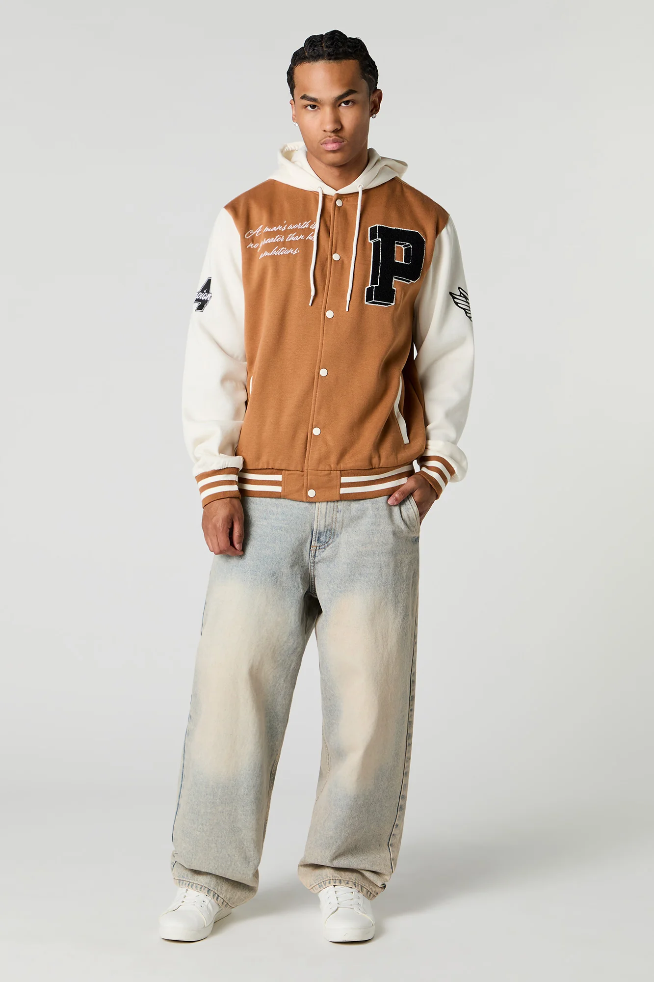 P Chenille Embroidered Varsity Jacket - Image 3