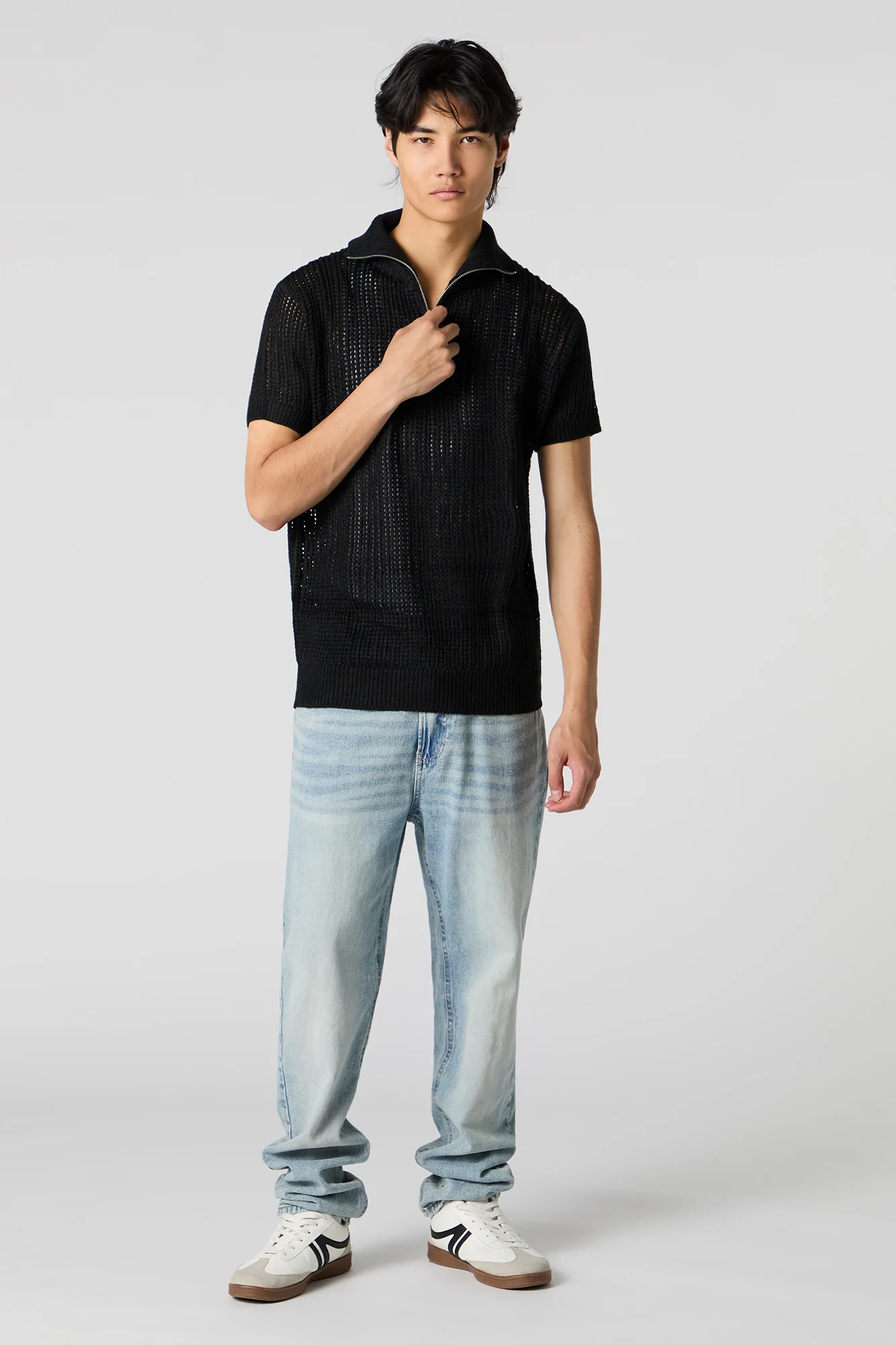 Open Knit Zip Polo - Image 6