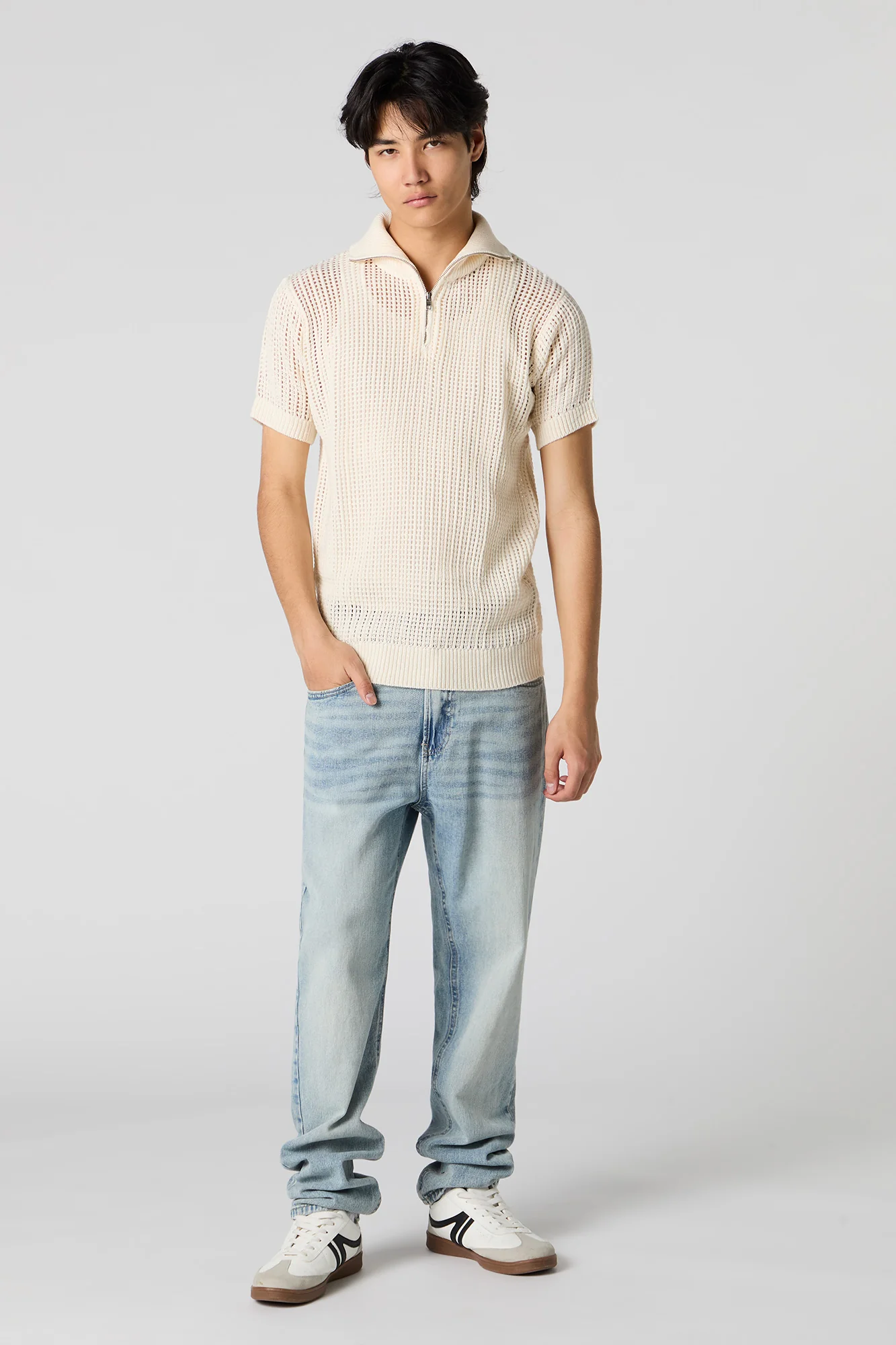Open Knit Zip Polo - Image 9